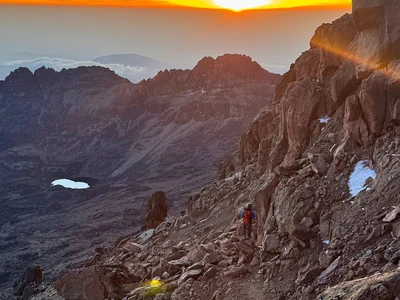 Mount Kenya technical climb Batian Chogoria Sirimon 7 Days — Batian peak via the Sirimon Route on the ascent.