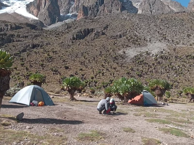 Mount Kenya technical climb Batian Chogoria Sirimon 7 Days — Batian peak via the Sirimon Route at camp.
