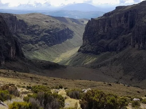 The vast green valleys and slopes of Mt Kenya’s alpine zones on the Mount Kenya Chogoria route