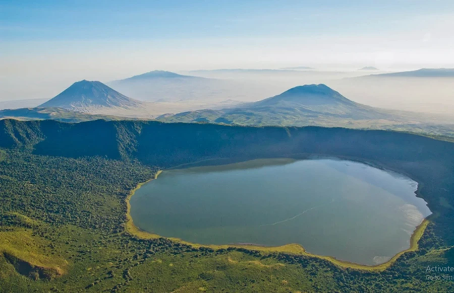 Ngorongoro Lake Crater in Tanzania in the landscapes surrounding Mount Kilimanjaro. 