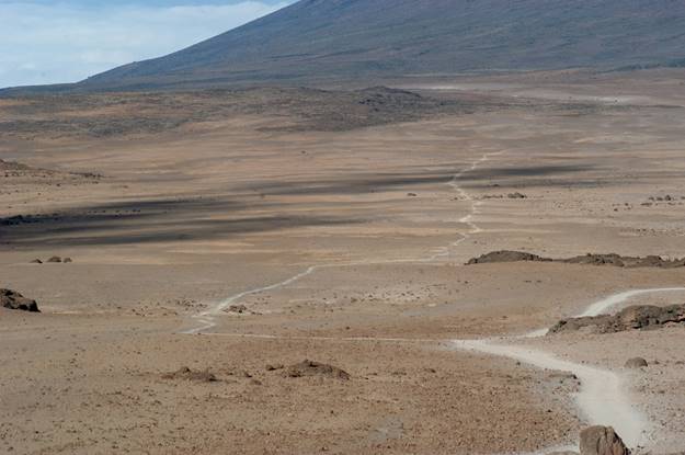 A long Mount Kilimanjaro trekking trail on the plateaus of the mountain. Used by hikers on tour