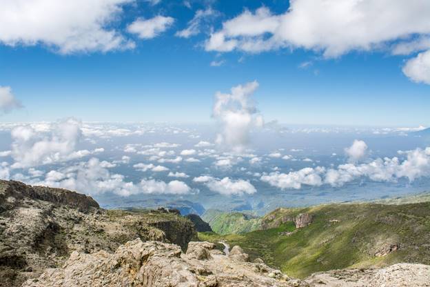 A Mt Kilimanjaro view of the expansive cloudline. High-altitude route used to trek Kilimanjaro.